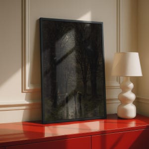 Night Travellers in Dark Forest Poster, Mednyanszky Romantic Moonlit Woodland Wall Art