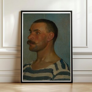 Gondolier Portrait Print, Vintage Oil Painting Poster, Striped Shirt Man Profile, Skutecky 1903