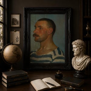 Gondolier Portrait Print, Vintage Oil Painting Poster, Striped Shirt Man Profile, Skutecky 1903