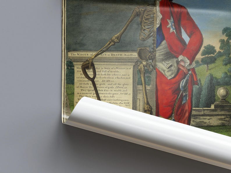 Memento Mori Skeleton Print, Death and Life Contrasted, Georgian Satire Art, Gothic Wall Art