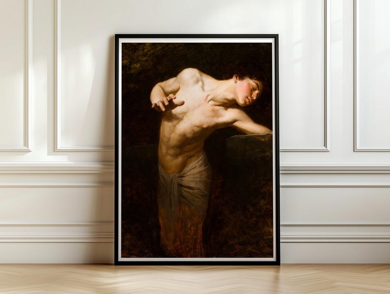 Narcissus Print, Gyula Benczur 1881 Greek Mythology Wall Art, Echo and Narcissus Poster