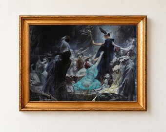 Souls on the Banks of the Acheron, Hiremy Hirschl 1898 Poster, Greek Mythology Art, Dark Romanticism