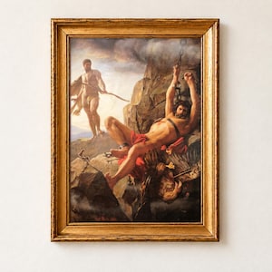 Prometheus Unbound Print, Carl Bloch 1864 Greek Mythology Wall Art, Titan and Eagle Painting