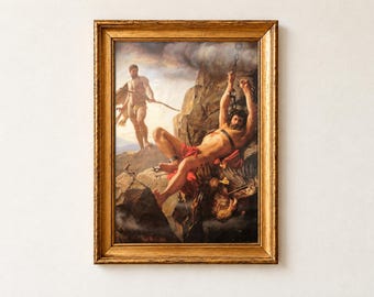 Prometheus Unbound Print, Carl Bloch 1864 Greek Mythology Wall Art, Titan and Eagle Painting