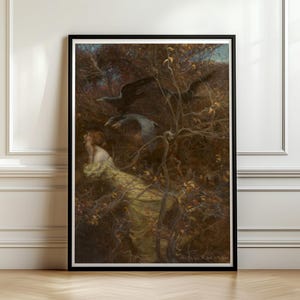 Arthur Rackham Haunted Wood Print, Gothic Fairytale Wall Art, Dark Romantic Ravens, Autumn Forest
