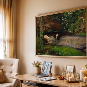 Ophelia by Millais Pre-Raphaelite poster, Shakespeare floral river wall art, dark academia decor