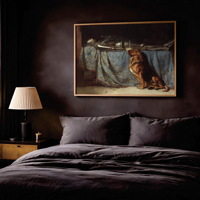 Requiescat Briton Riviere 1888 poster, loyal hound knight armour Victorian Wall Art, Medieval Art