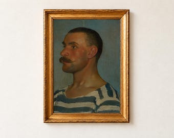 Head Study of a Gondolier Print, Dominik Skutecky 1903 Portrait Wall Art, Venice Painting Poster