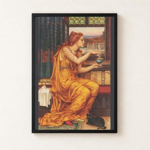 The Love Potion Print, Evelyn De Morgan 1903 Pre Raphaelite Wall Art, Black Cat Poster