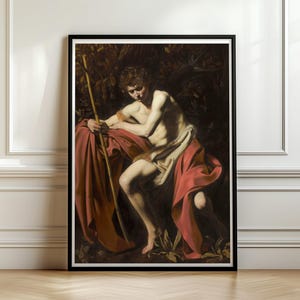 Caravaggio Saint John the Baptist in the Wilderness, Baroque Chiaroscuro Art Print, Dark Academia