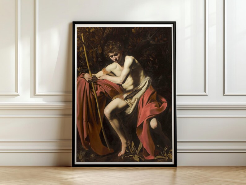 Caravaggio Saint John the Baptist in the Wilderness, Baroque Chiaroscuro Art Print, Dark Academia