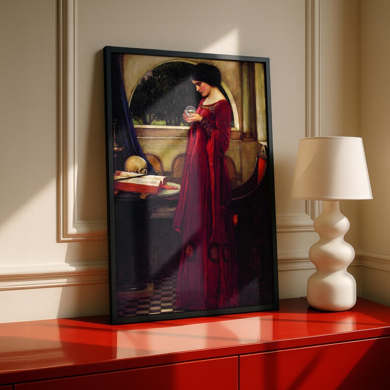 The Crystal Ball Print, Waterhouse 1902 Pre Raphaelite Wall Art, Skull Dark Academia Poster