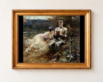The Temptation of Sir Percival Print, Arthur Hacker 1894 Pre Raphaelite Wall Art, Knight Poster