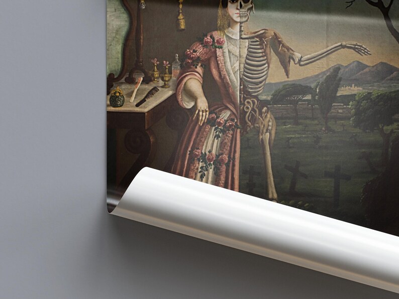 Allegory of Death Print, Mondragon 1856 Memento Mori Wall Art, Skeleton Vanitas Gothic Poster