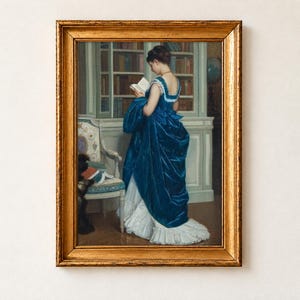 In the Library Toulmouche 1872 Poster, Woman Reading Painting, Victorian Era Library Wall Art