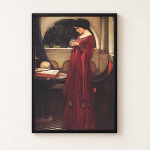 The Crystal Ball Print, Waterhouse 1902 Pre Raphaelite Wall Art, Skull Dark Academia Poster