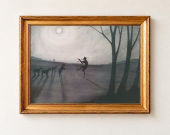 Plakat „Faun by Moonlight”, Leon Spilliaert 1900, sztuka ścienna w stylu mrocznego romantyzmu, plakat z symbolem księżyca w ponurym nastroju
