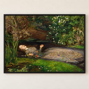 Ophelia by Millais Pre-Raphaelite poster, Shakespeare floral river wall art, dark academia decor