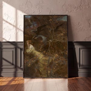 Arthur Rackham Haunted Wood Print, Gothic Fairytale Wall Art, Dark Romantic Ravens, Autumn Forest