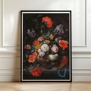 Dutch Golden Age Floral Still Life, Vintage Flower Painting, Dark Moody Wall Art, Mignon Art Print