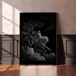 Death on the Pale Horse Print, Gustave Dore Engraving, Gothic Wall Art, Grim Reaper Poster