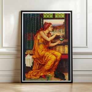 The Love Potion Print, Evelyn De Morgan 1903 Pre Raphaelite Wall Art, Black Cat Poster