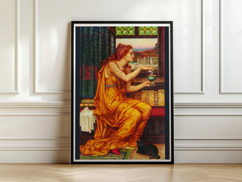 The Love Potion Print, Evelyn De Morgan 1903 Pre Raphaelite Wall Art, Black Cat Poster