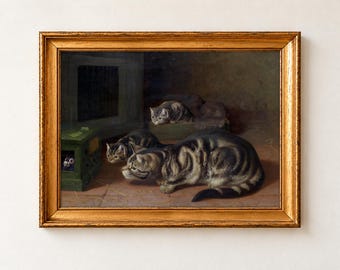 Curiosity Print, Horatio Couldery Victorian Cat Wall Art, Tabby Kitten Painting Poster