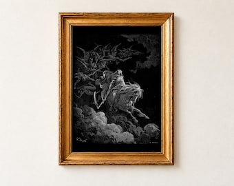 Death on the Pale Horse Print, Gustave Dore Grim Reaper Engraving, Gothic Wall Art