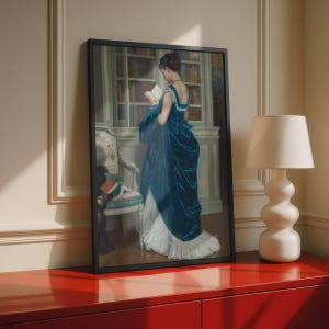 In the Library Toulmouche 1872 Poster, Victorian Woman Reading Book Wall Art