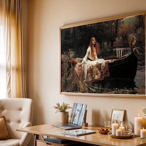 Lady of Shalott Poster, Waterhouse Pre-Raphaelite Wall Art, Victorian Painting, Dark Academia Art