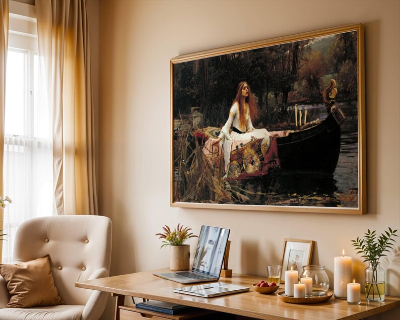 Lady of Shalott Poster, Waterhouse Pre-Raphaelite Wall Art, Victorian Painting, Dark Academia Art