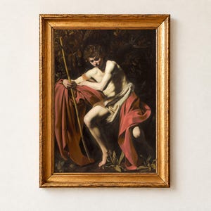 Saint John the Baptist Print, Caravaggio 1604 Baroque Wall Art, Chiaroscuro Saint Poster
