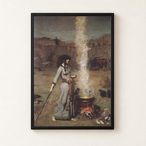 The Magic Circle Print, Waterhouse 1886 Pre Raphaelite Wall Art, Sorceress and Ravens Poster