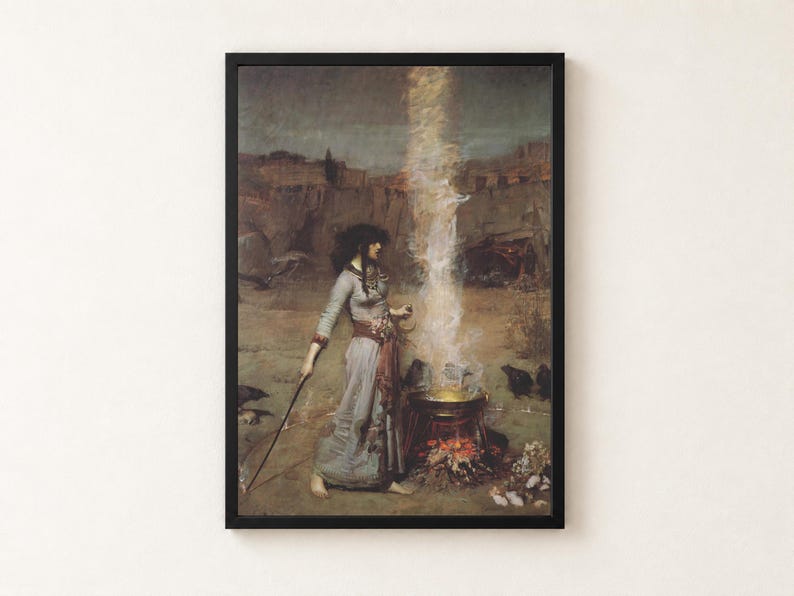 The Magic Circle Print, Waterhouse 1886 Pre Raphaelite Wall Art, Sorceress and Ravens Poster