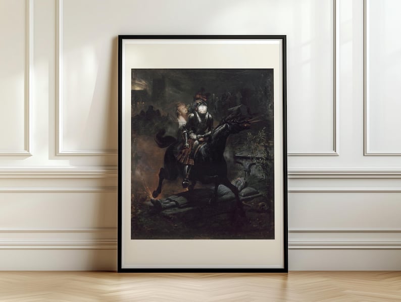 Gothic Ballad of Lenore Print, Dark Romanticism Poster, Horace Vernet 1839, Haunted Knight Horse