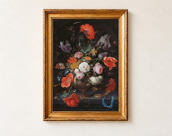 Flowers and a Watch Print, Abraham Mignon Dutch Floral Wall Art, Vanitas Still Life Poster