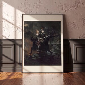 Gothic Ballad of Lenore Print, Dark Romanticism Poster, Horace Vernet 1839, Haunted Knight Horse