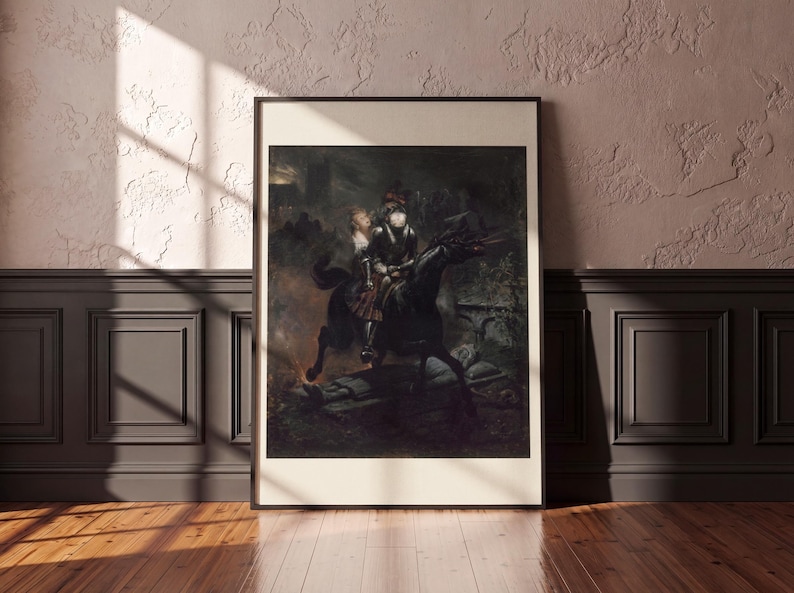 Gothic Ballad of Lenore Print, Dark Romanticism Poster, Horace Vernet 1839, Haunted Knight Horse