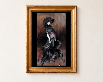 Marchesa Luisa Casati with a Greyhound Print, Giovanni Boldini 1908 Portrait Wall Art, Belle Epoque