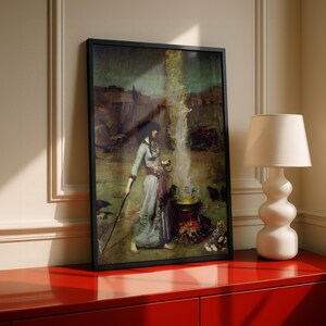 The Magic Circle Print, Waterhouse 1886 Pre Raphaelite Wall Art, Sorceress and Ravens Poster