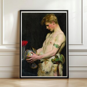 Germanic Warrior with Helmet Print, Osmar Schindler 1902 Male Figure Wall Art, Roman Helmet Poster