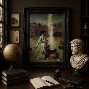 The Magic Circle Print, Waterhouse 1886 Pre Raphaelite Wall Art, Sorceress and Ravens Poster
