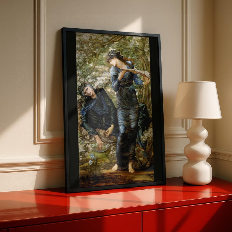 Beguiling of Merlin Print, Burne-Jones Pre Raphaelite Wall Art, Arthurian Legend Poster, Dark Academia