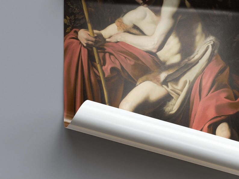 Caravaggio Saint John the Baptist in the Wilderness, Baroque Chiaroscuro Art Print, Dark Academia