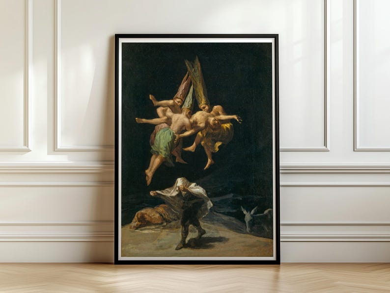 Goya Witches' Flight Print, Gothic Wall Art, Dark Romanticism Poster, Spanish Occult Painting