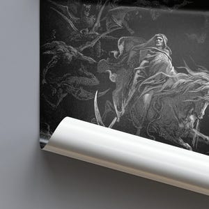 Death on the Pale Horse Print, Gustave Dore Engraving, Gothic Wall Art, Grim Reaper Poster