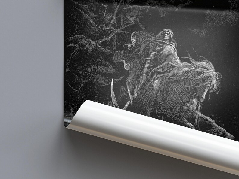 Death on the Pale Horse Print, Gustave Dore Engraving, Gothic Wall Art, Grim Reaper Poster