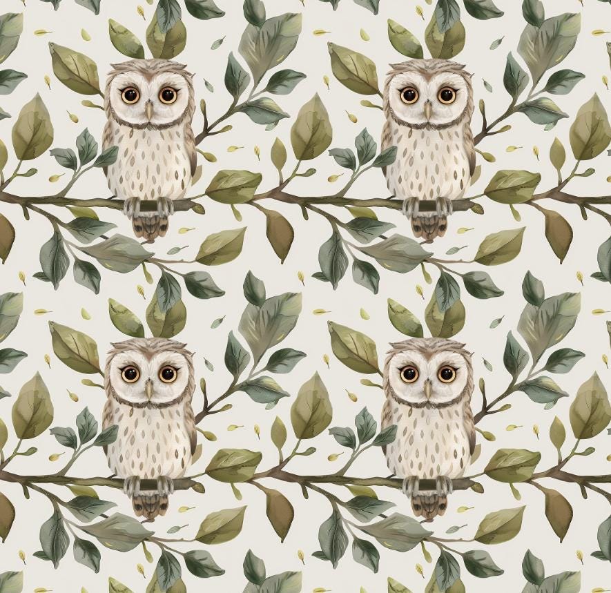 Owl in a Tree Pattern print fabric | Half-Yard sale | 57-inch width | Soft and comfortable