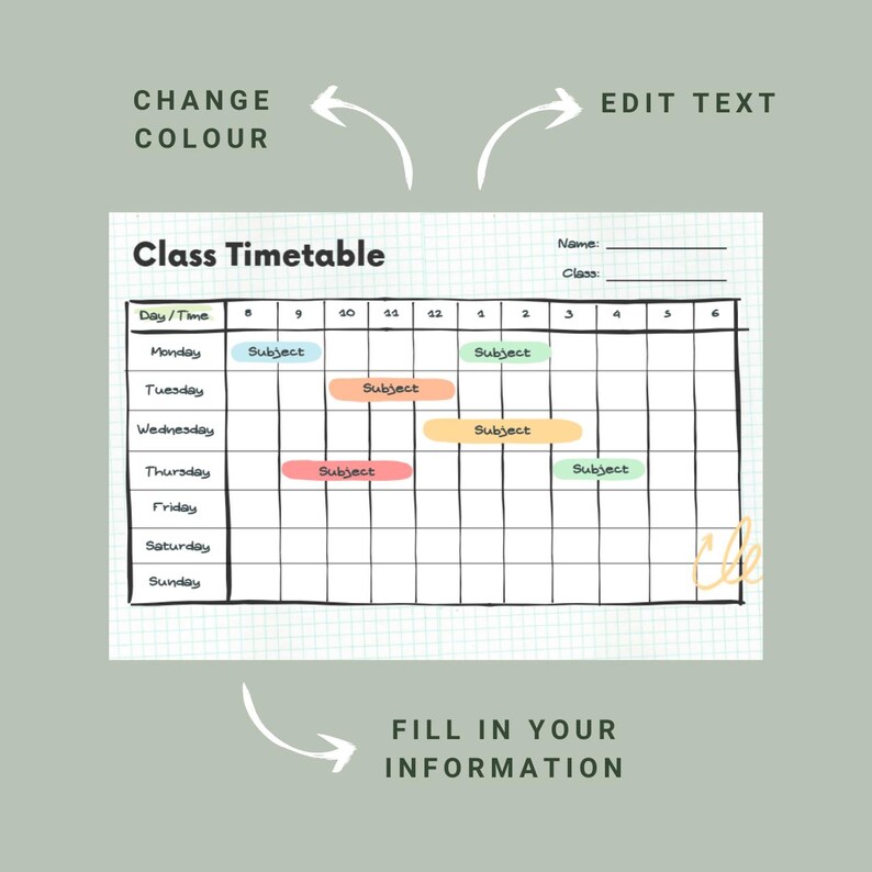 Editable Class Timetable Template: Student Course Schedule (canva ...
